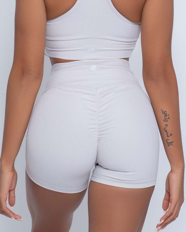 Luxe Ribbed Scrunch Short | DOVE GRAY-WBK FIT