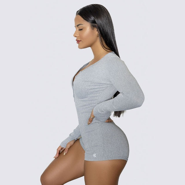 Ribbed Lounge Onesie | HEATHER GRAY-WBK FIT